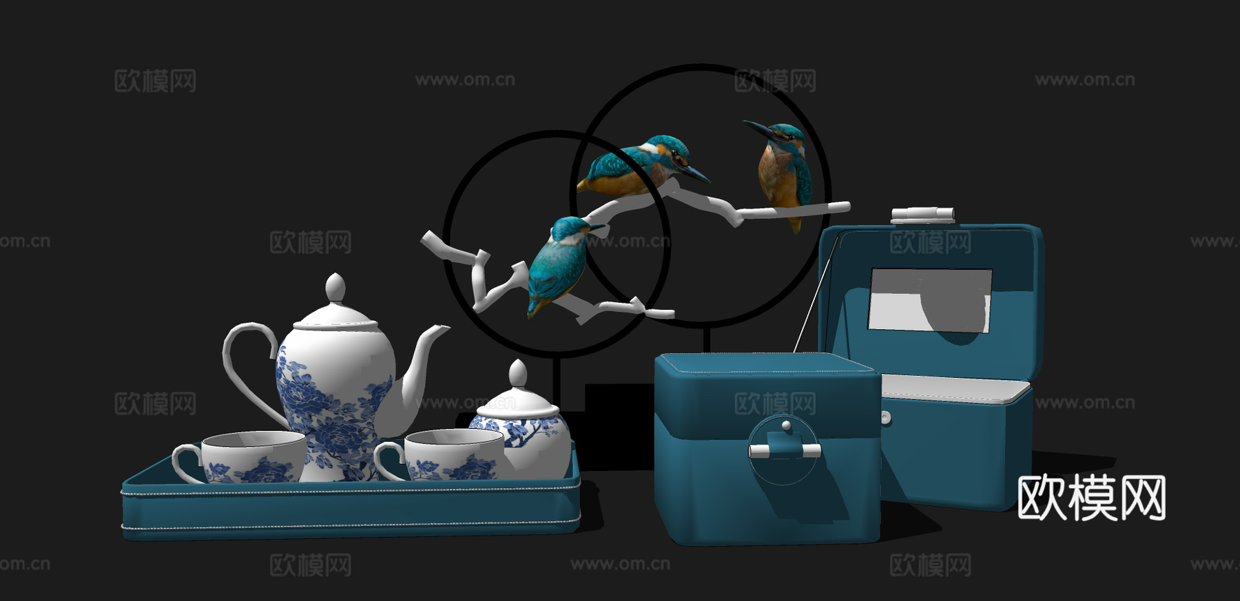 新中式茶具饰品摆件su模型下载
