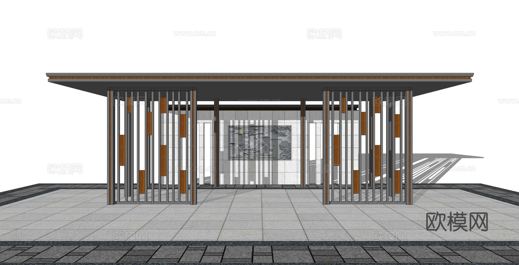 新中式景墙廊架su模型下载