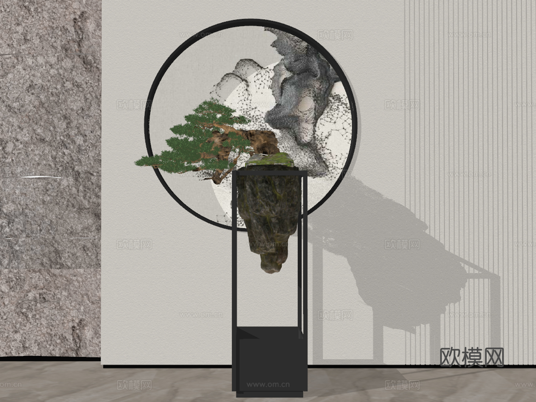 新中式松树盆景盆栽su模型下载