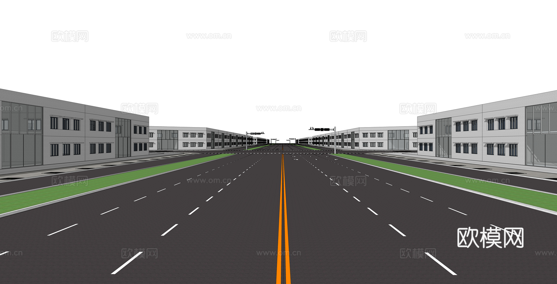 现代道路街道景观su模型下载
