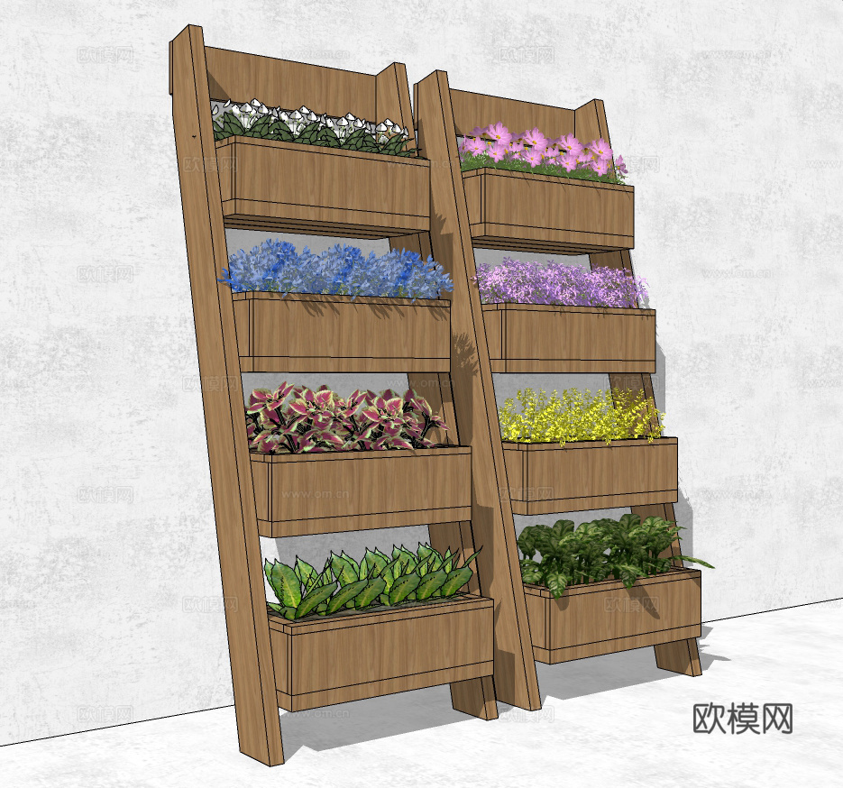 现代花架盆栽su模型下载