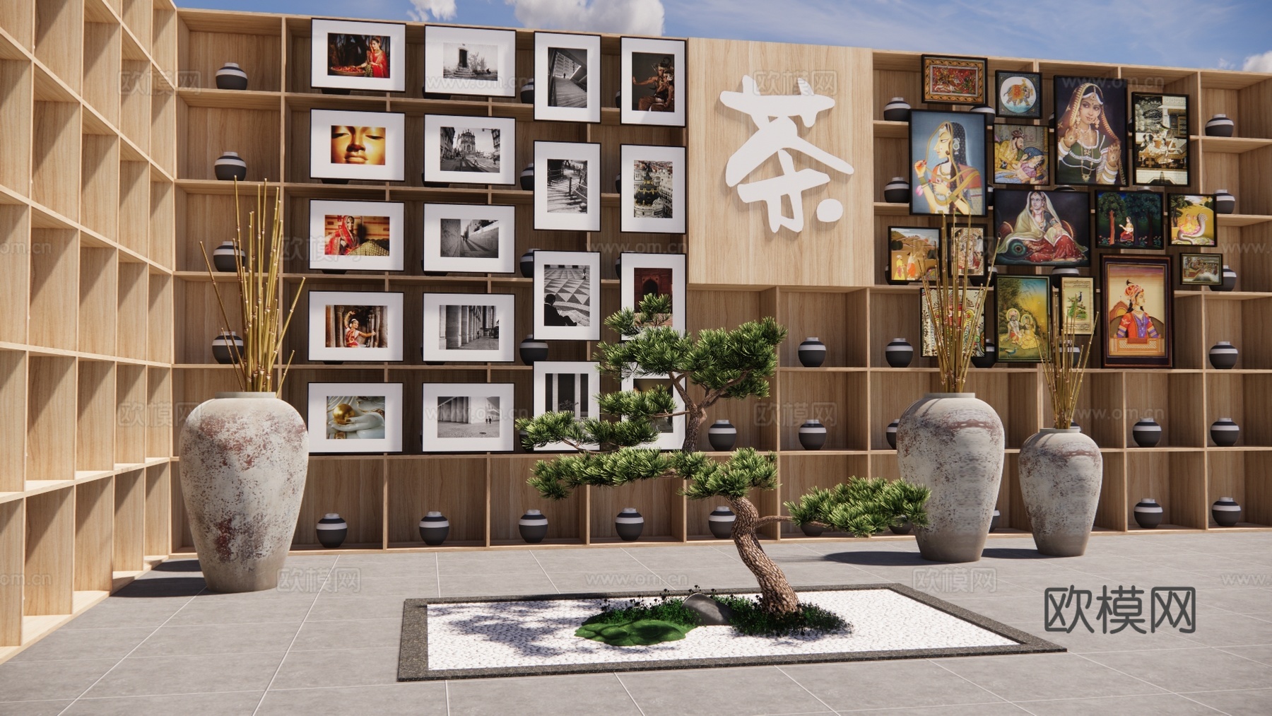 新中式茶文化园艺小品su模型下载