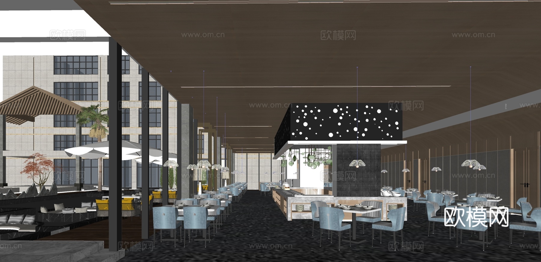 现代自助餐厅su模型下载