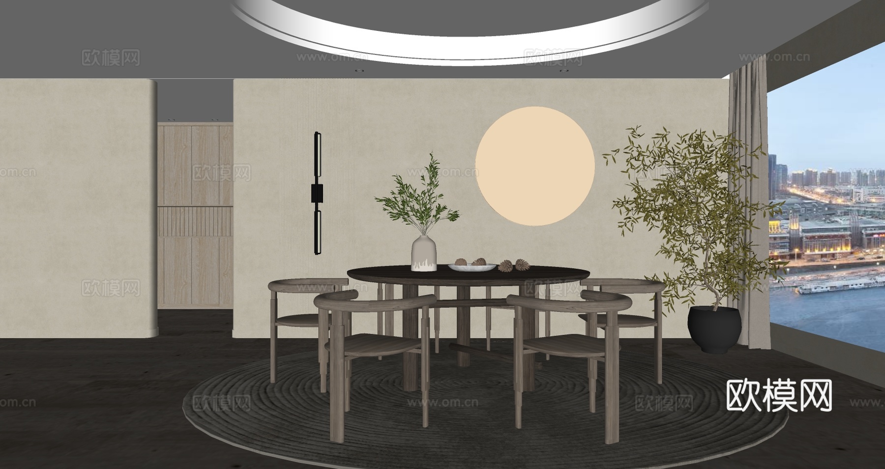 现代侘寂餐厅su模型下载