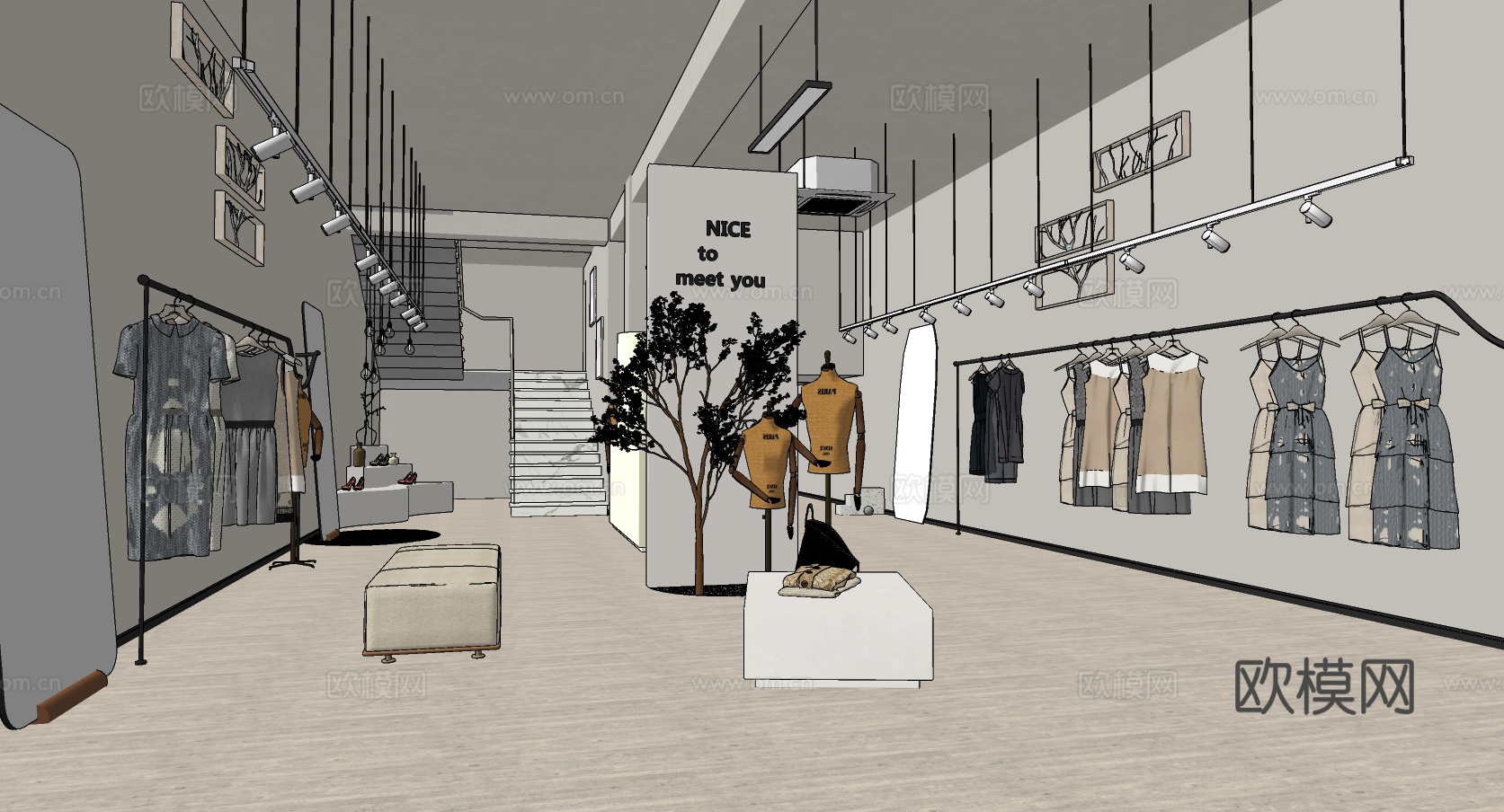 现代服装店su模型下载