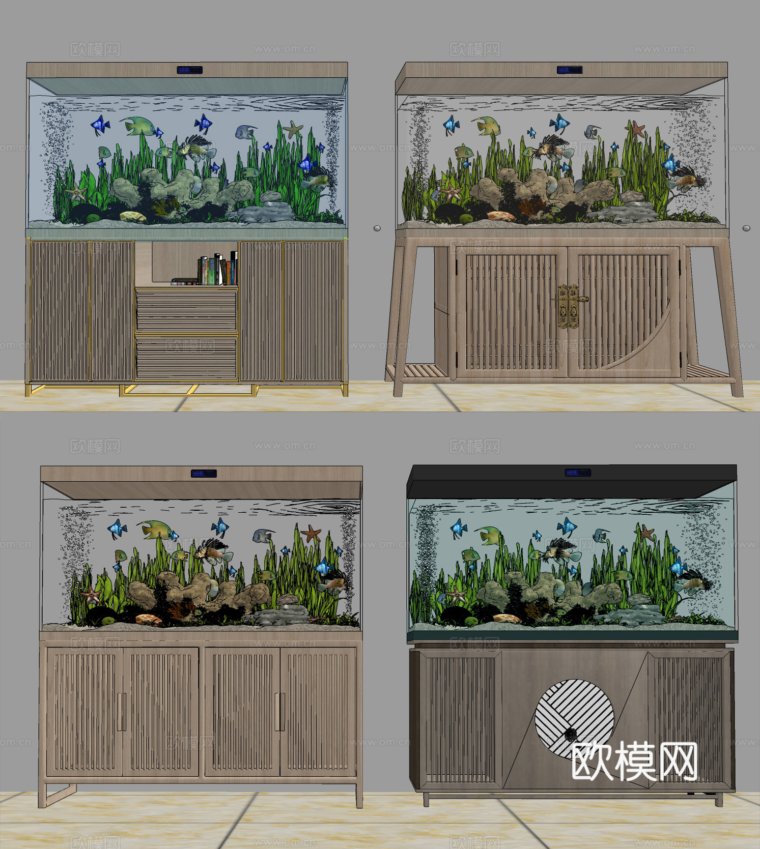 新中式鱼缸水族箱su模型下载