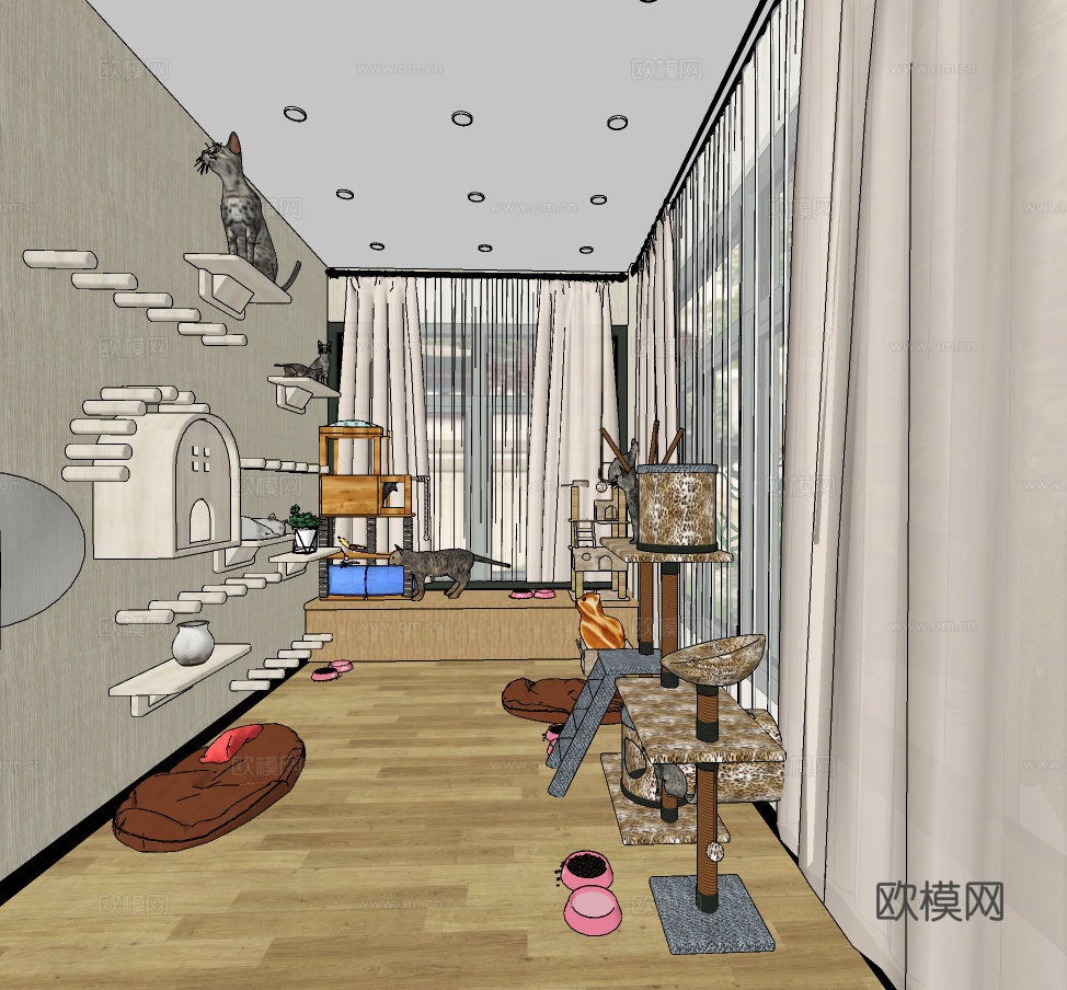 现代宠物店猫店su模型下载