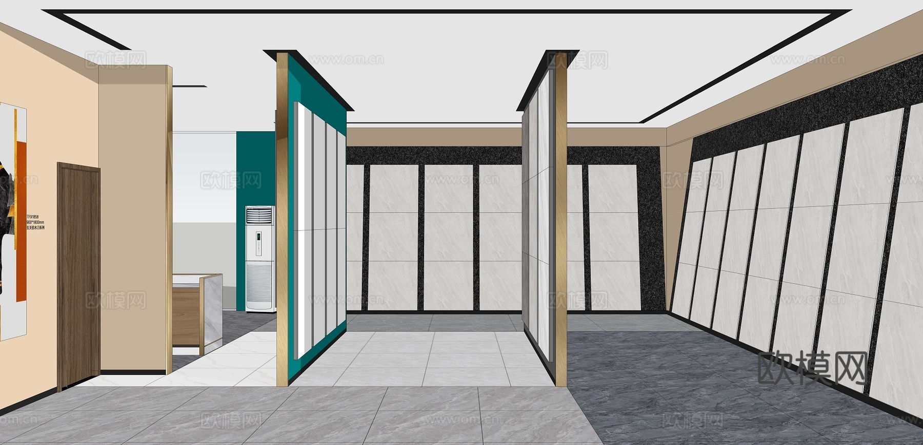 现代瓷砖展厅su模型下载