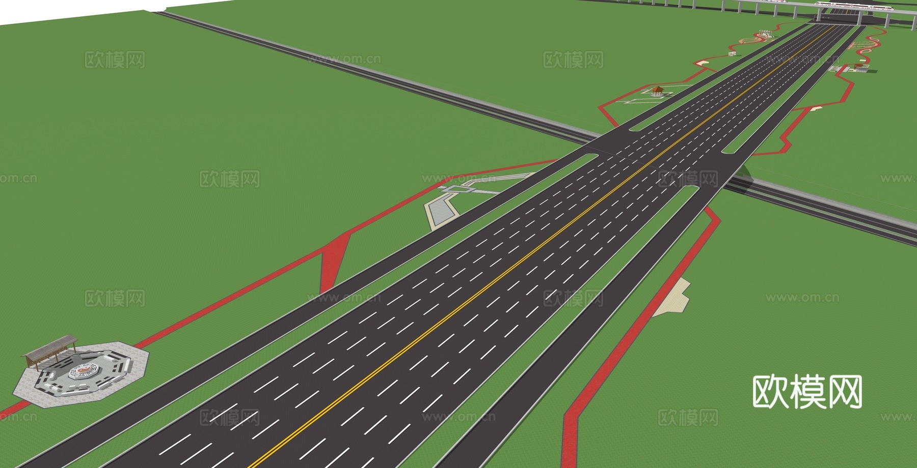 现代道路绿化景观su模型下载