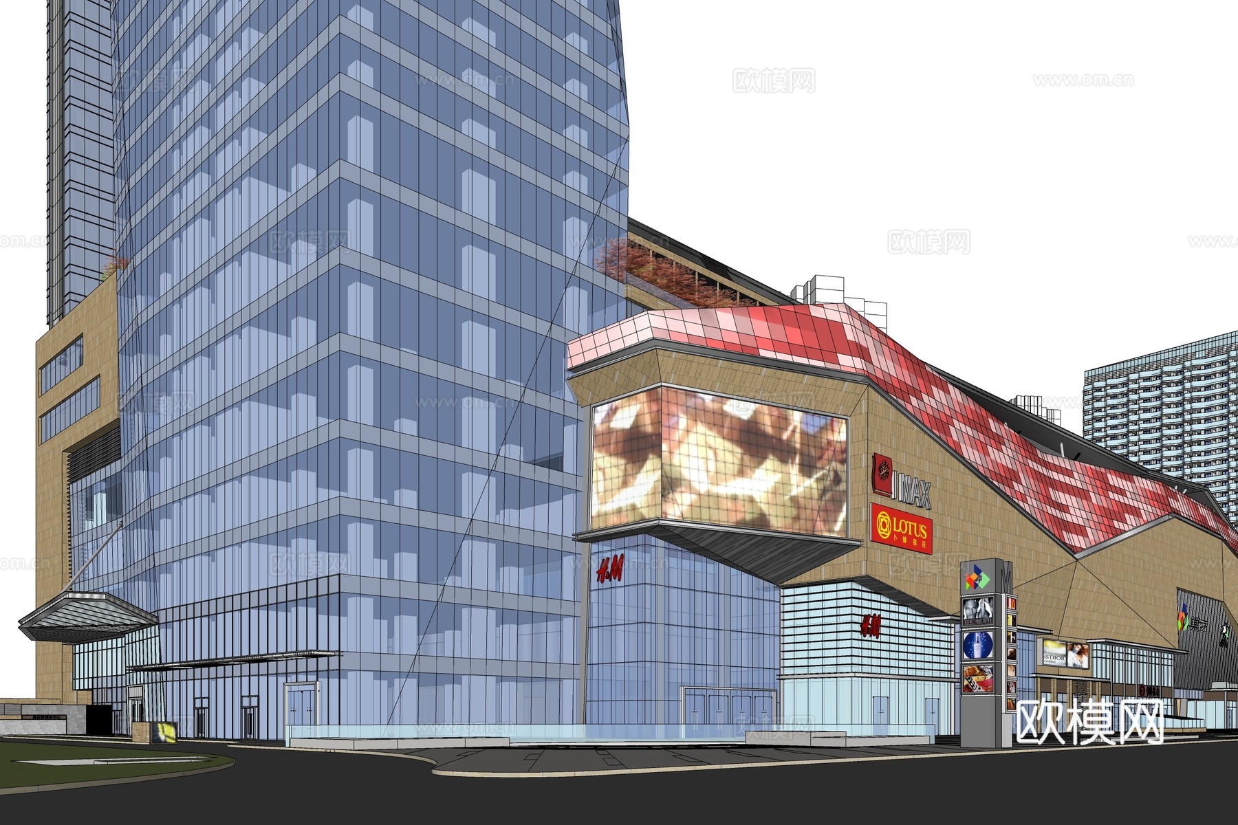 现代商业综合体建筑外观su模型下载