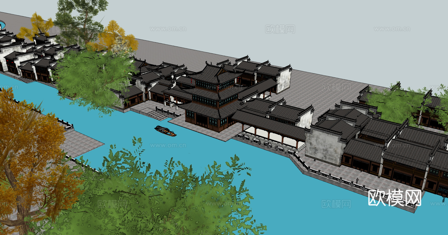 中式古建商业街su模型下载