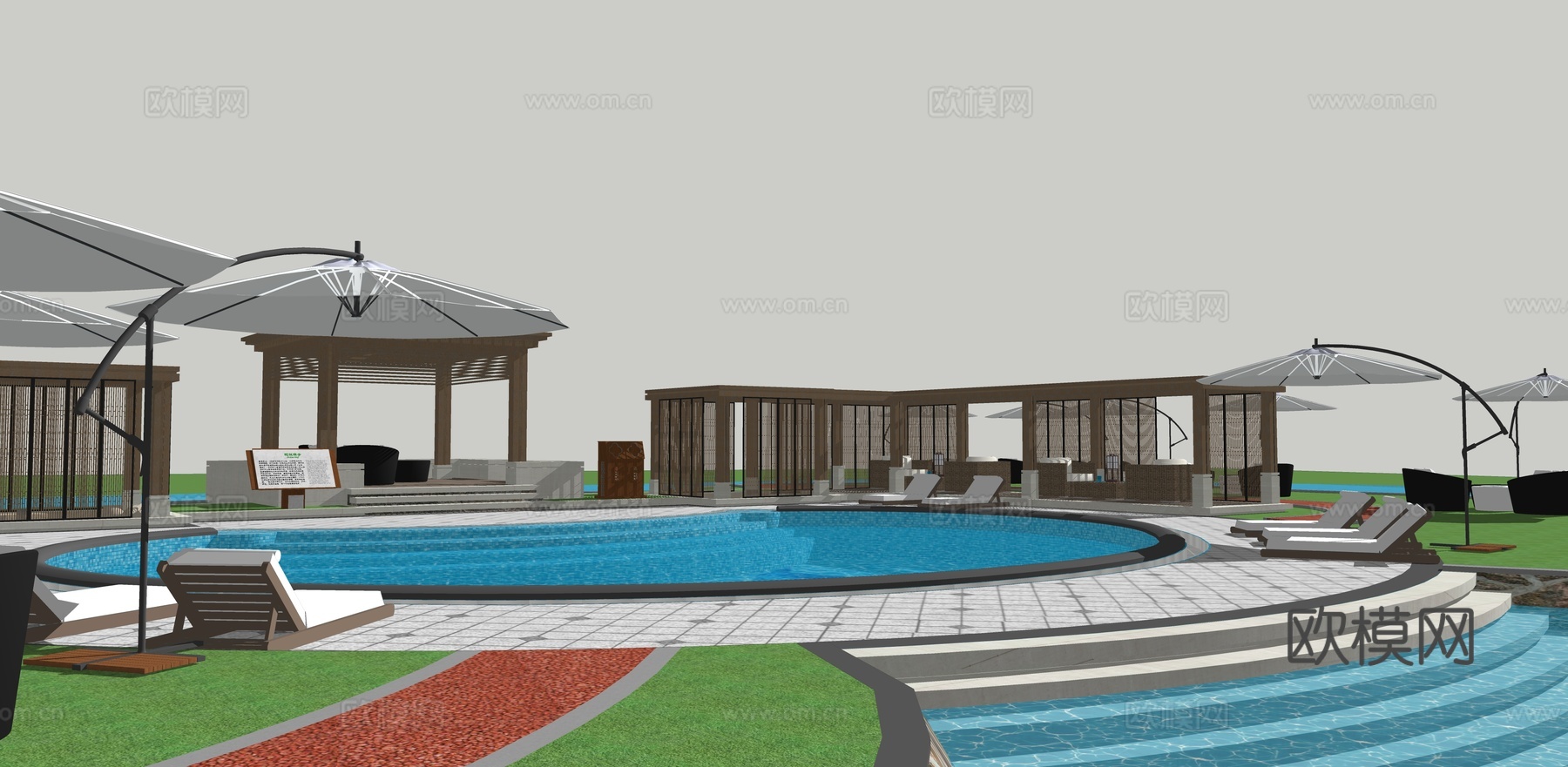 现代温泉池泳池洗浴su模型下载