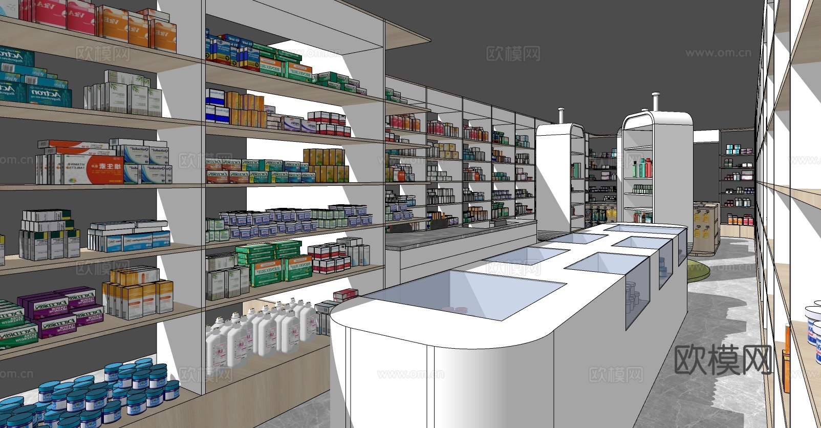 现代零售店展柜货架su模型下载