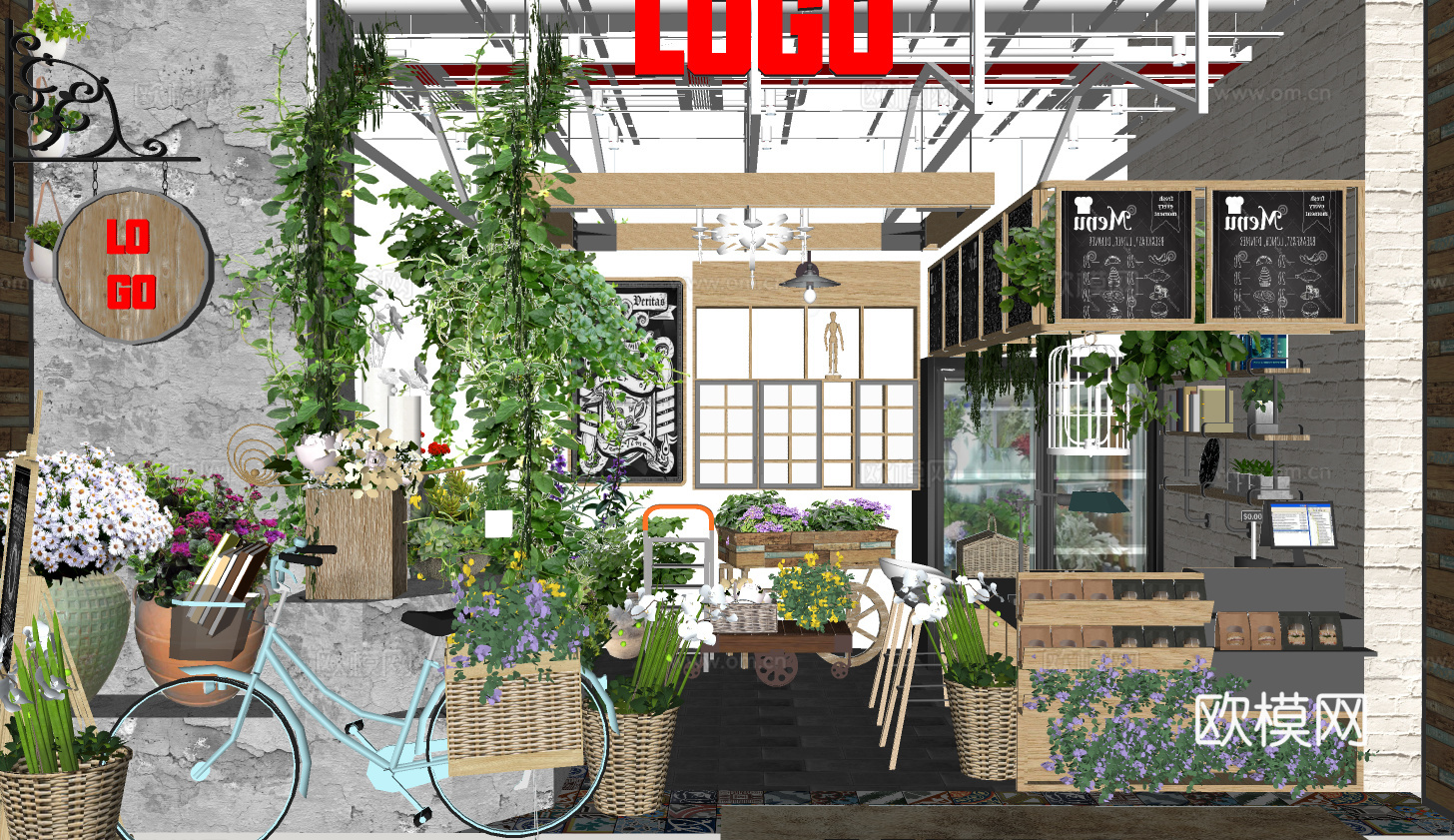 现代花店su模型下载