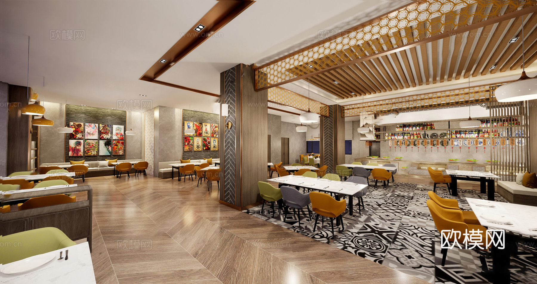现代自助餐厅su模型下载