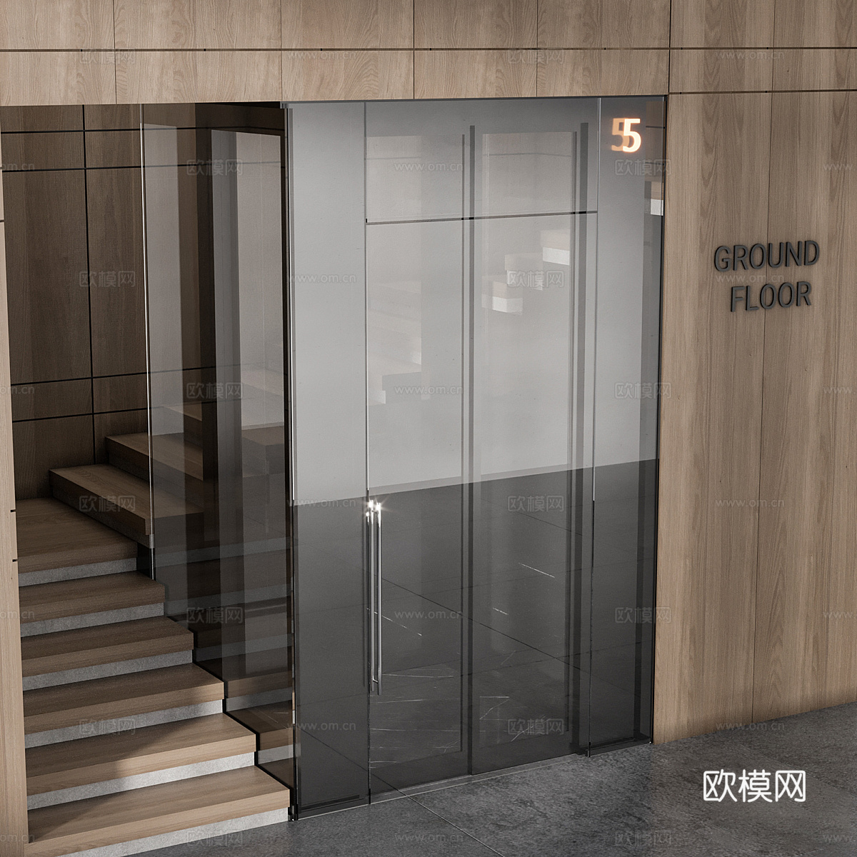 现代极简电梯和楼梯组合3d模型