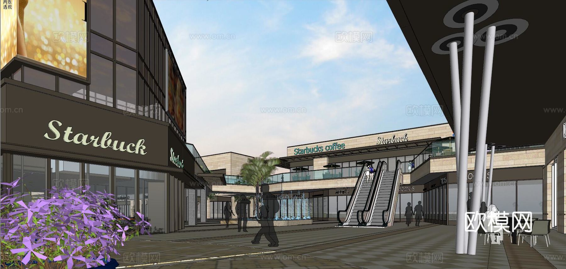 现代商业街su模型下载