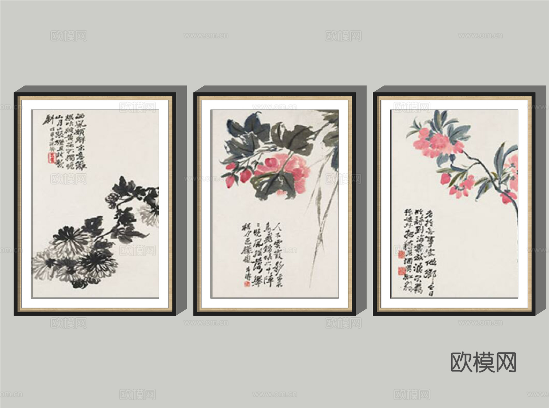 新中式装饰挂画su模型下载