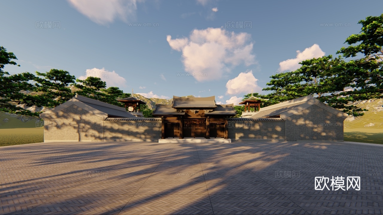 中式古建寺庙su模型下载