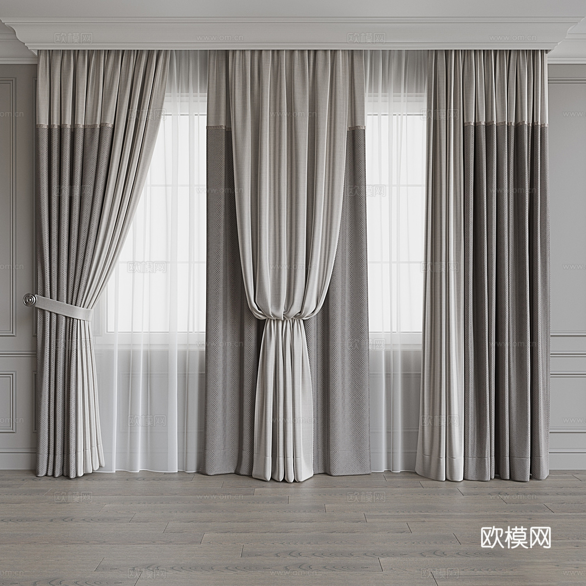 新中式布艺窗帘3d模型