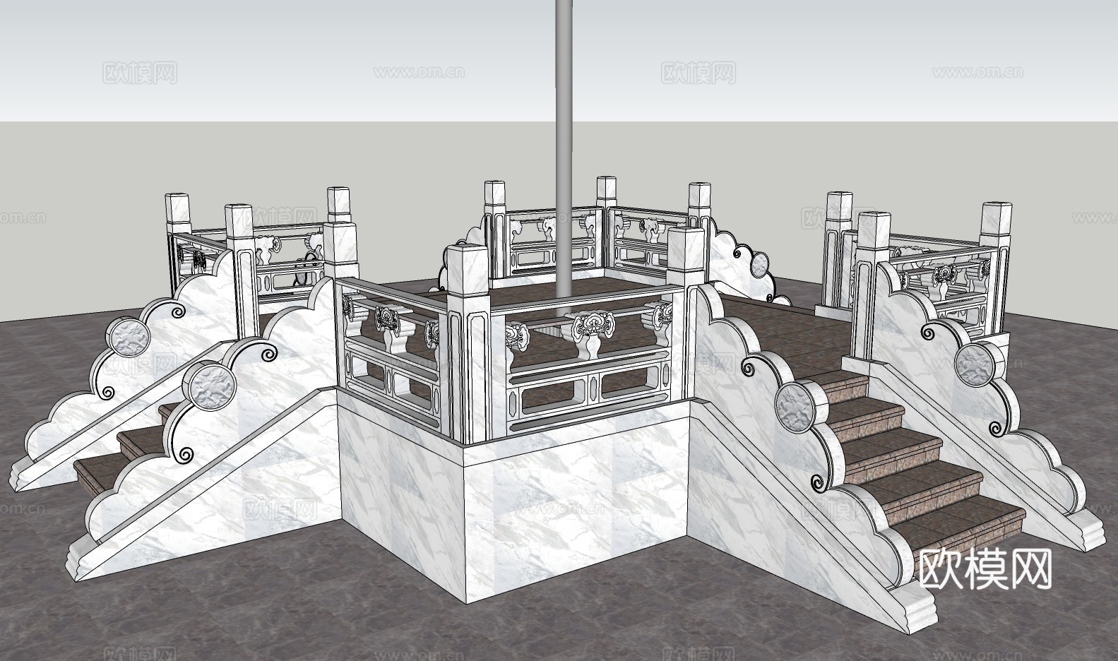 现代升旗台su模型下载下载（渲染图1）