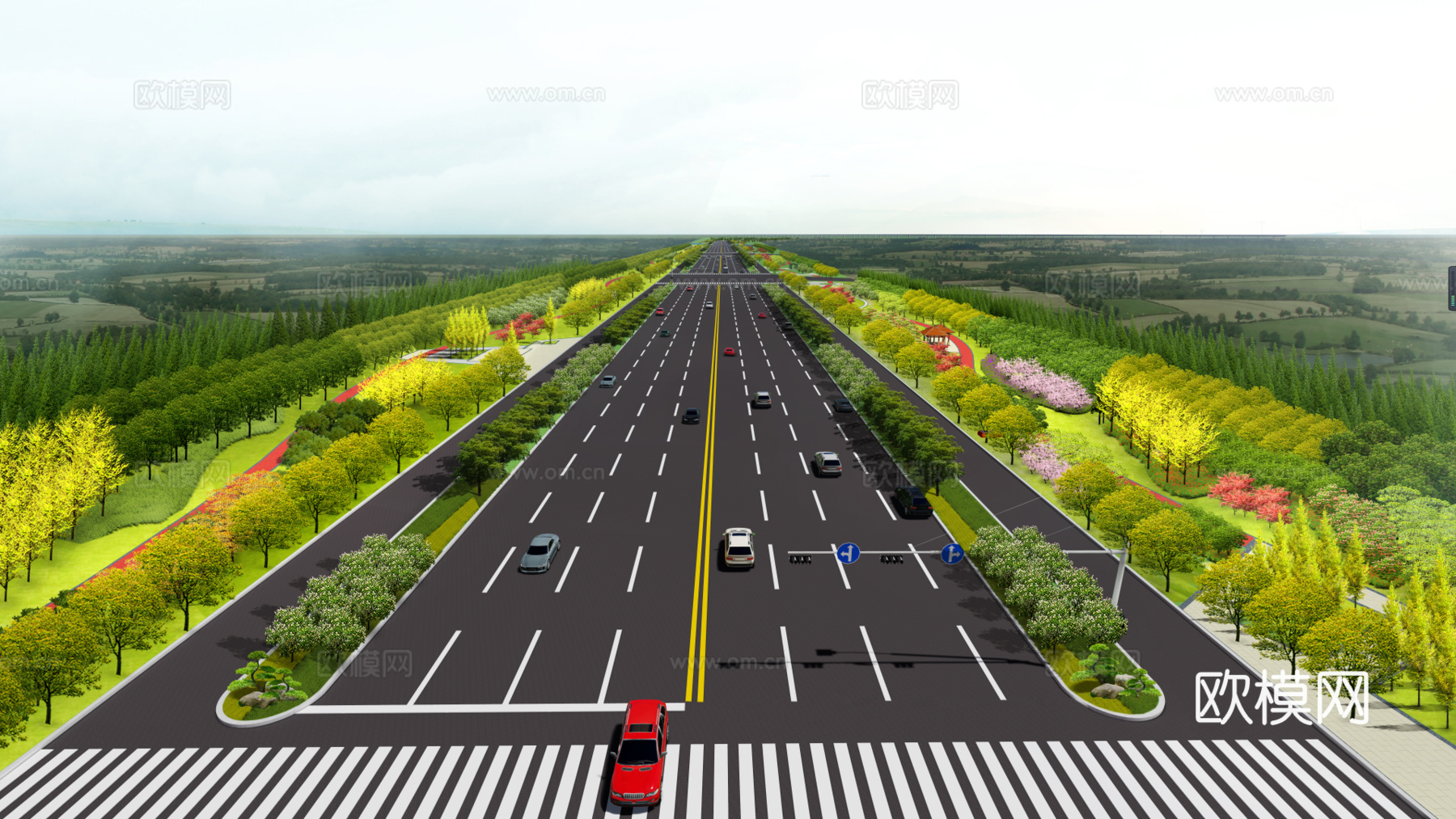 现代道路绿化景观su模型下载