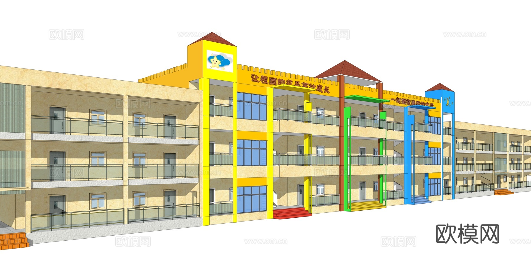 现代幼儿园教学楼建筑外观su模型下载