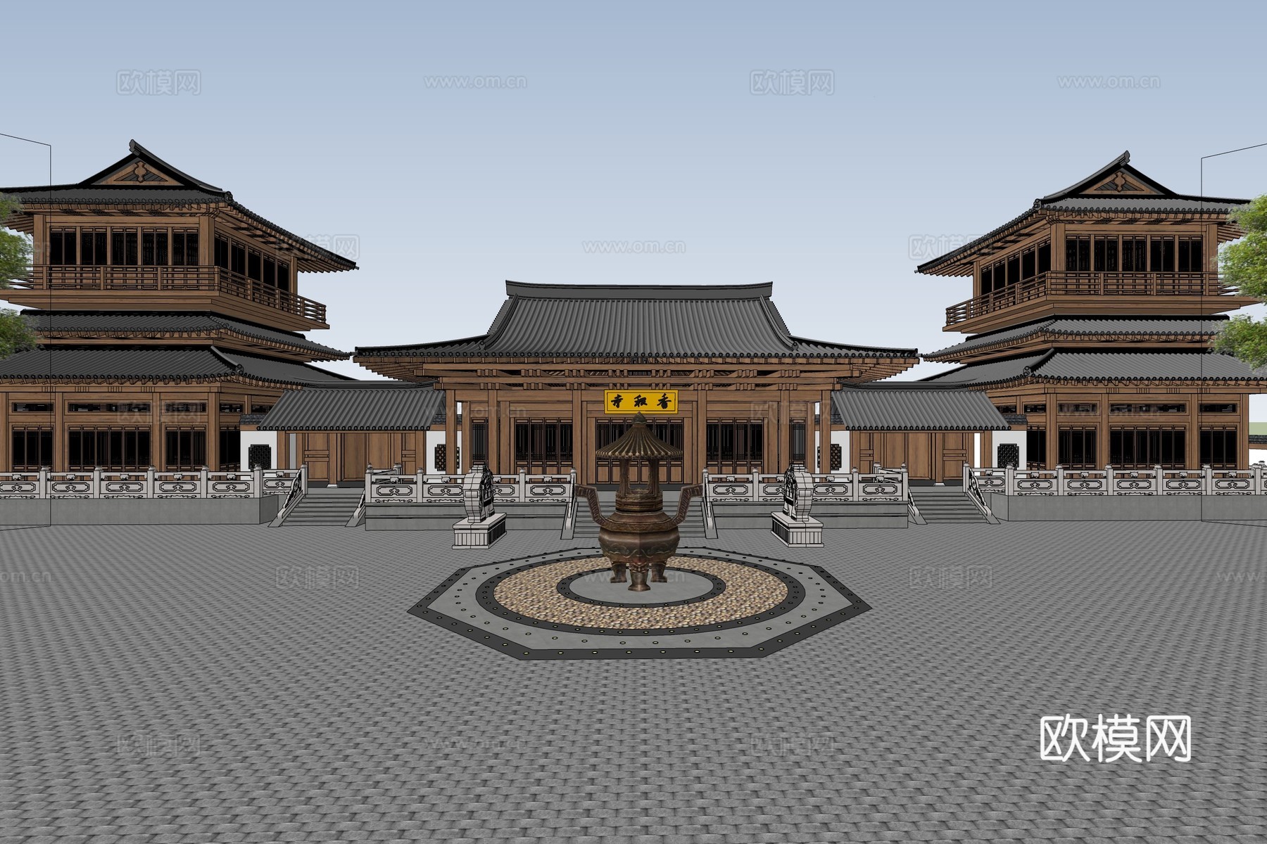中式古建寺庙su模型下载
