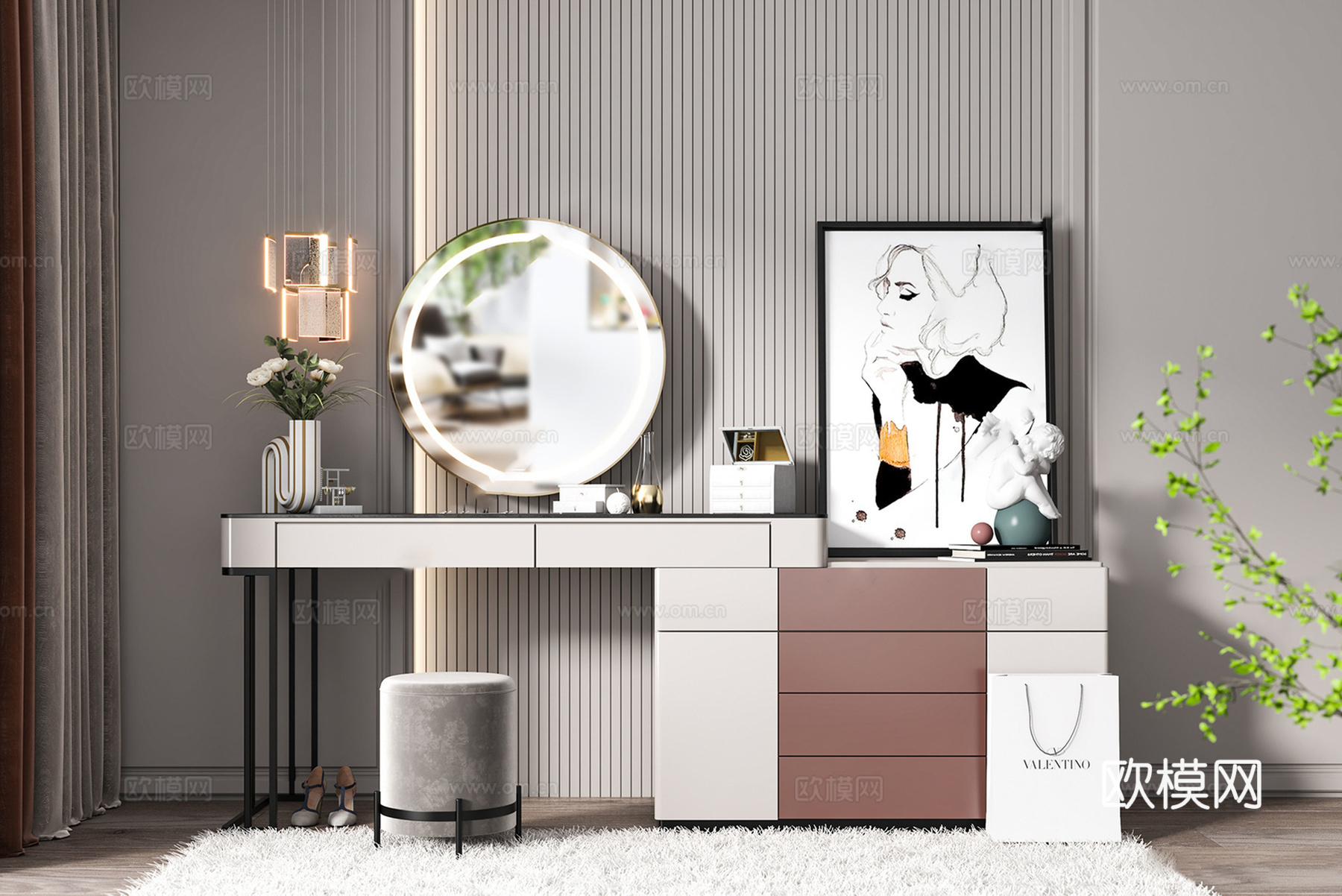 现代轻奢梳妆台su模型下载下载