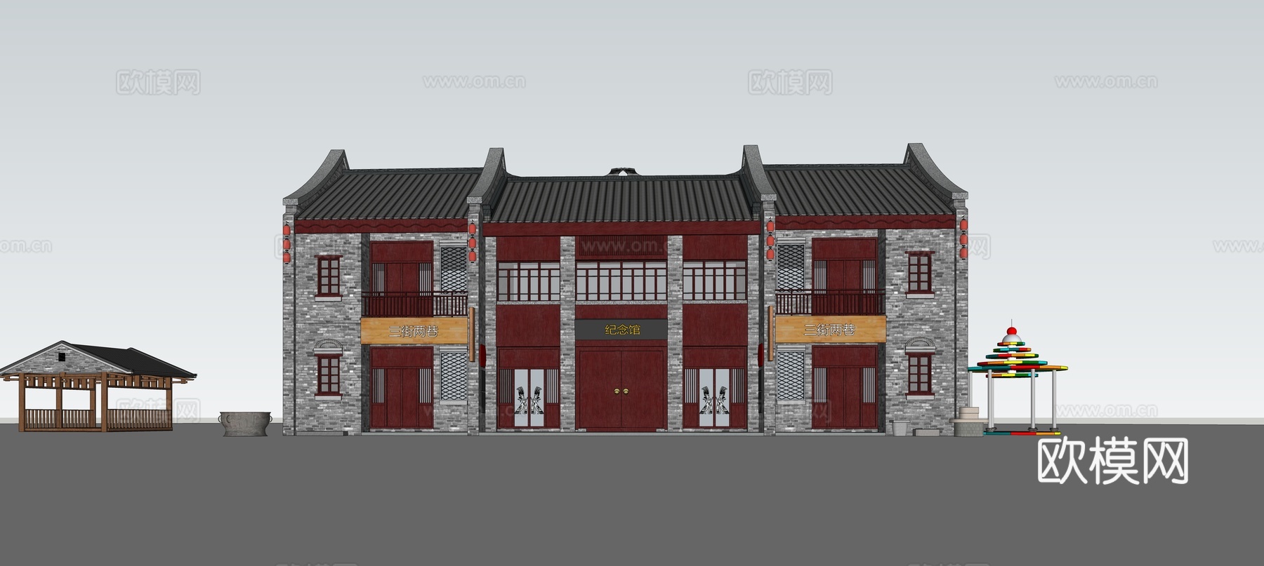 中式古建商铺外观su模型下载