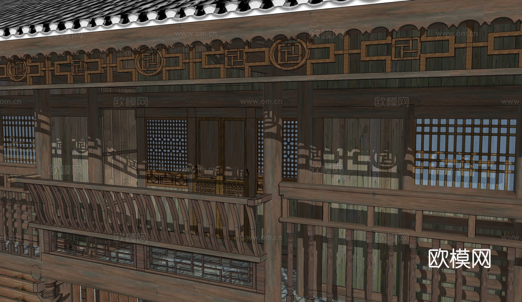 中式乡村古建木屋民居su模型下载