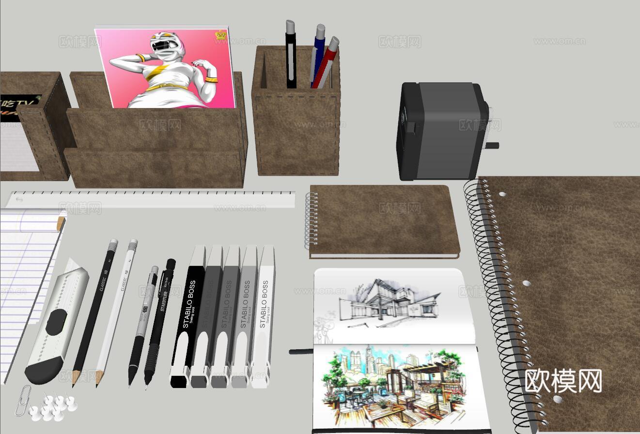 现代办公用品su模型下载