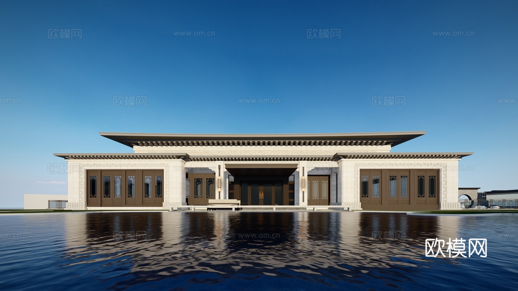 新中式售楼处建筑外观su模型下载