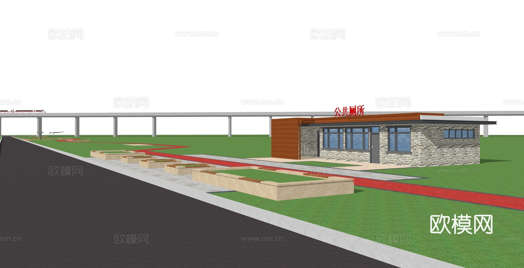现代道路绿化景观su模型下载