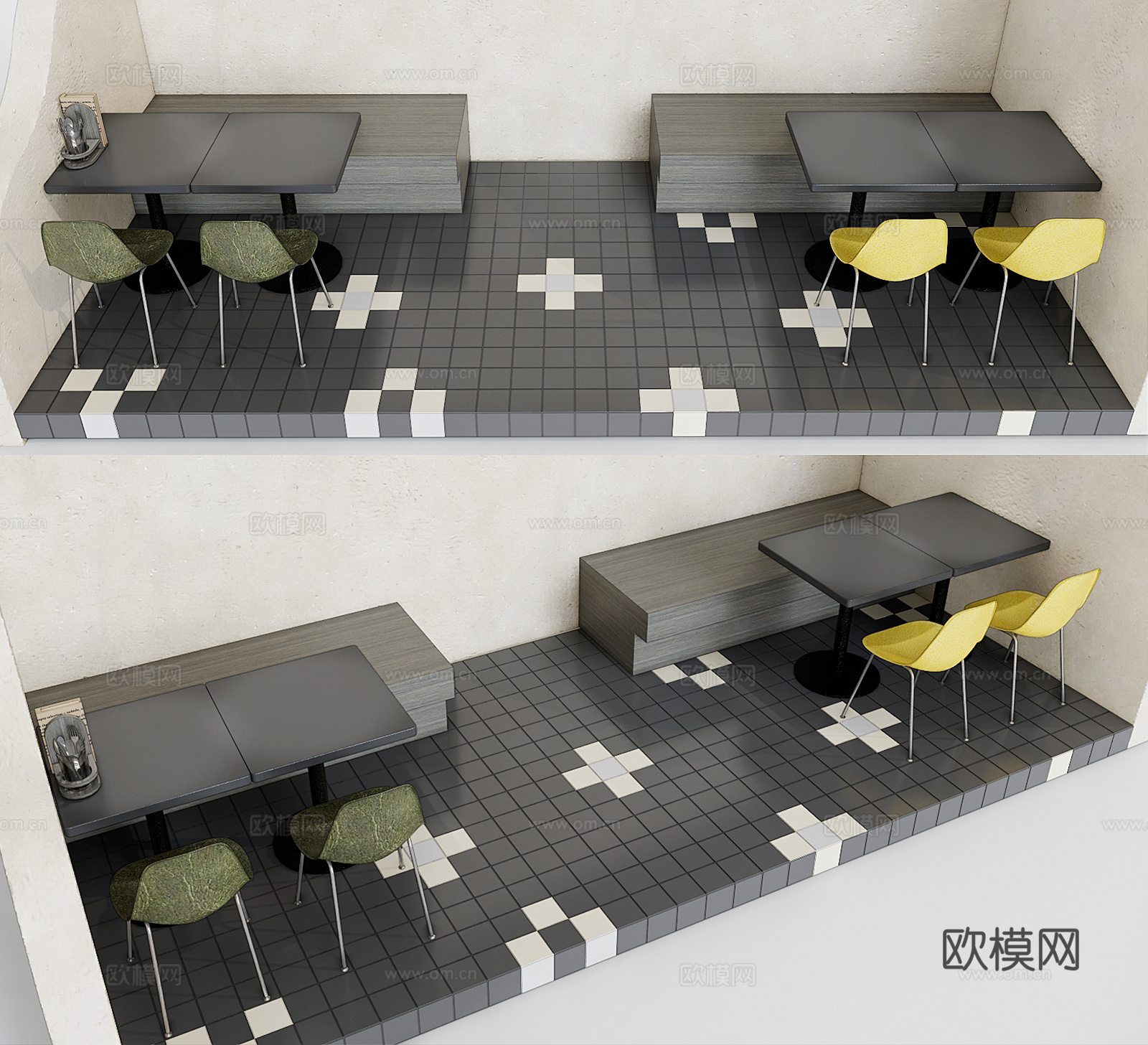 现代方形餐桌椅su模型下载