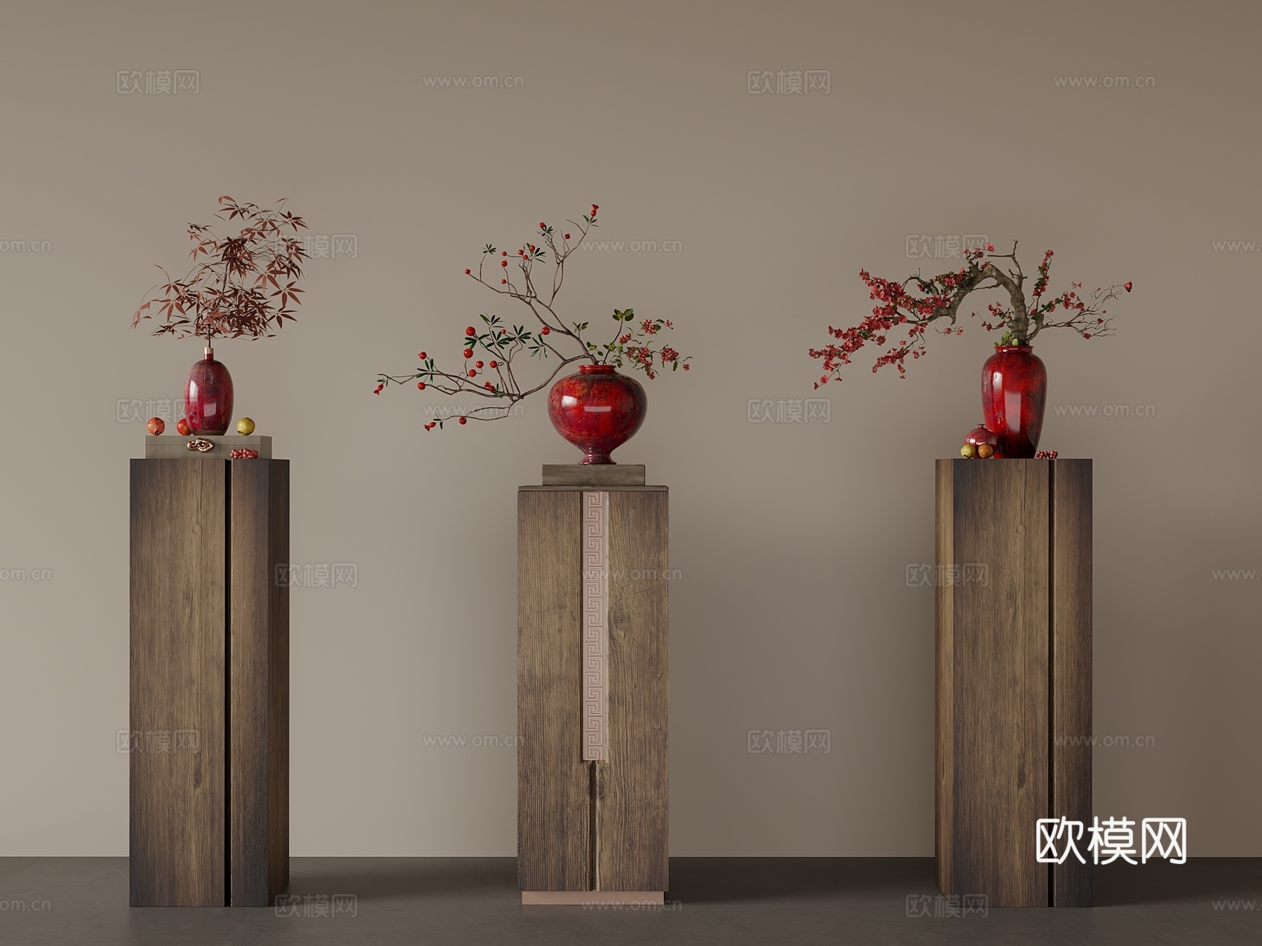 28新中式花瓶 盆栽摆件 枯枝花艺3d模型