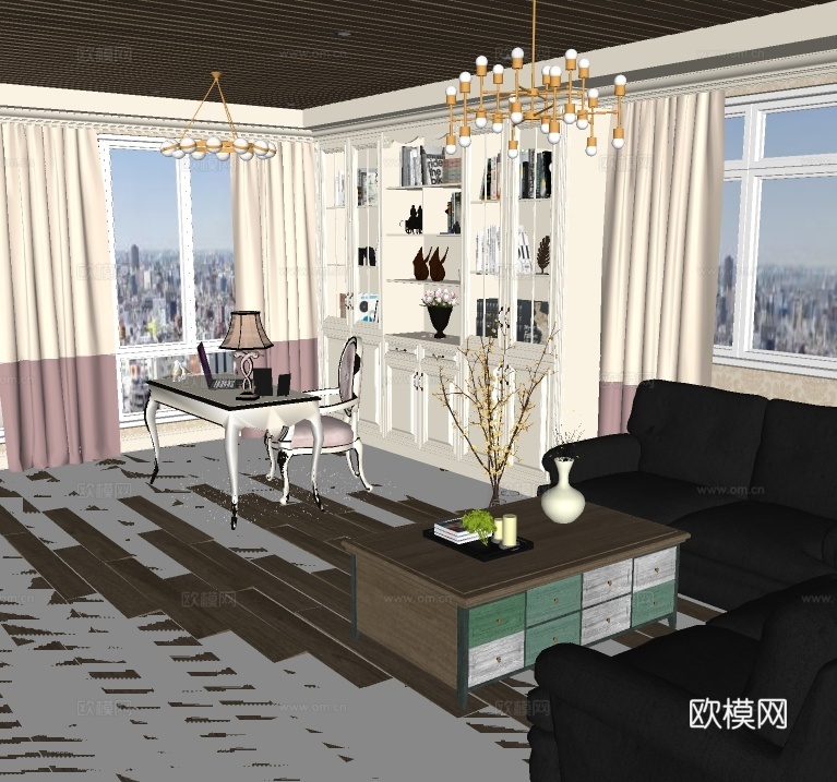 简美书房su模型下载