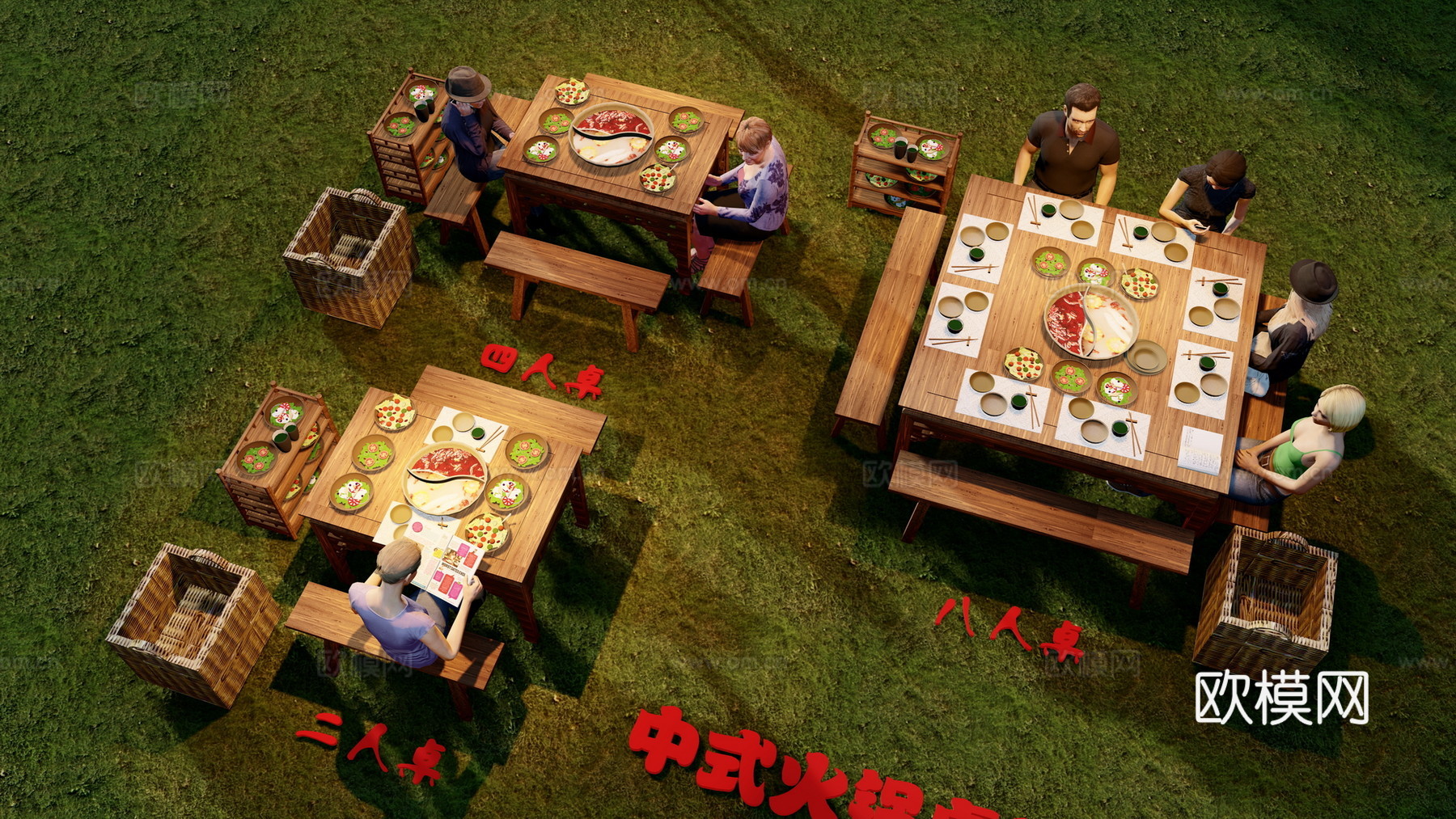 中式火锅餐桌椅su模型下载