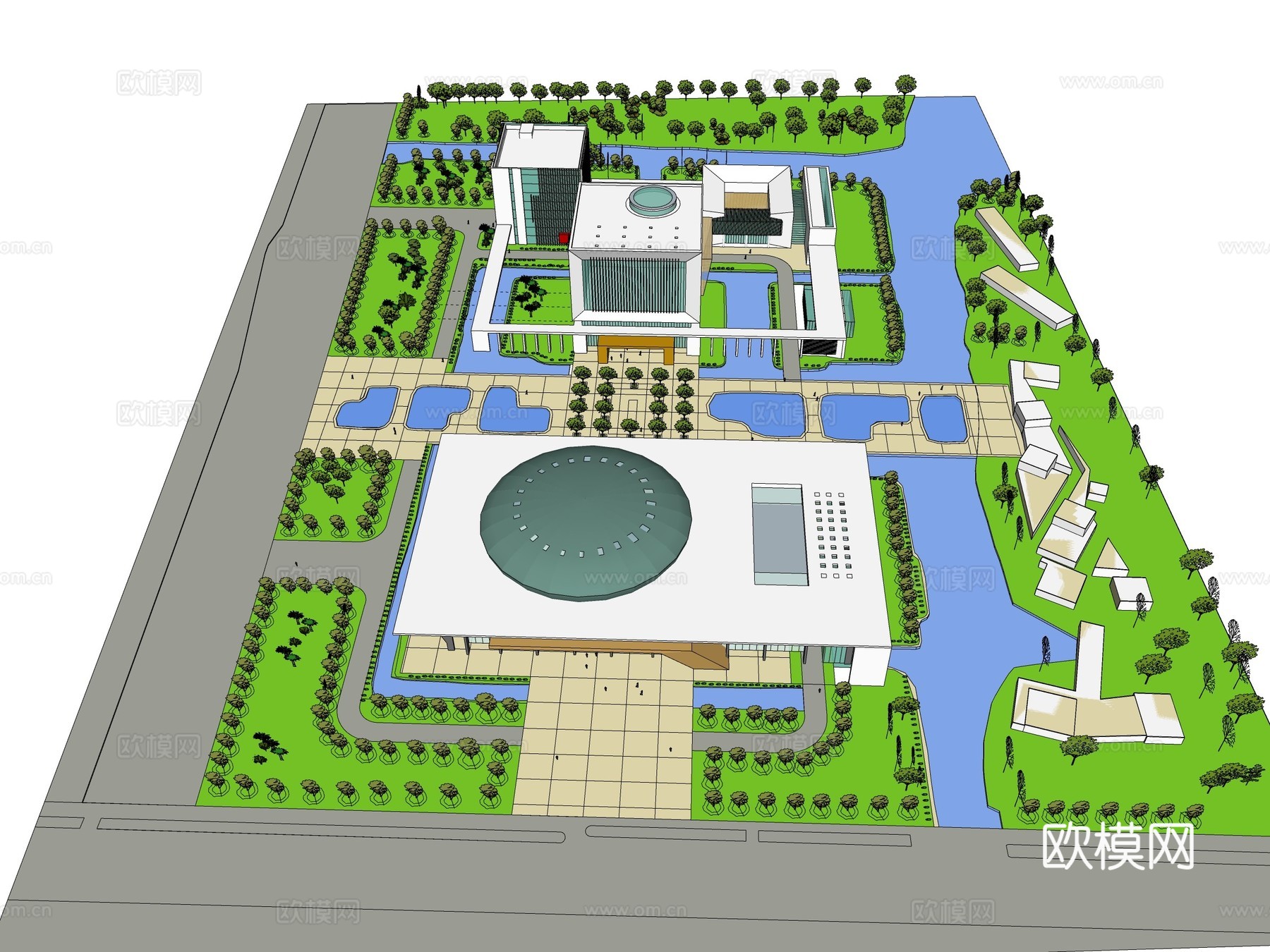 现代图书馆建筑外观su模型下载