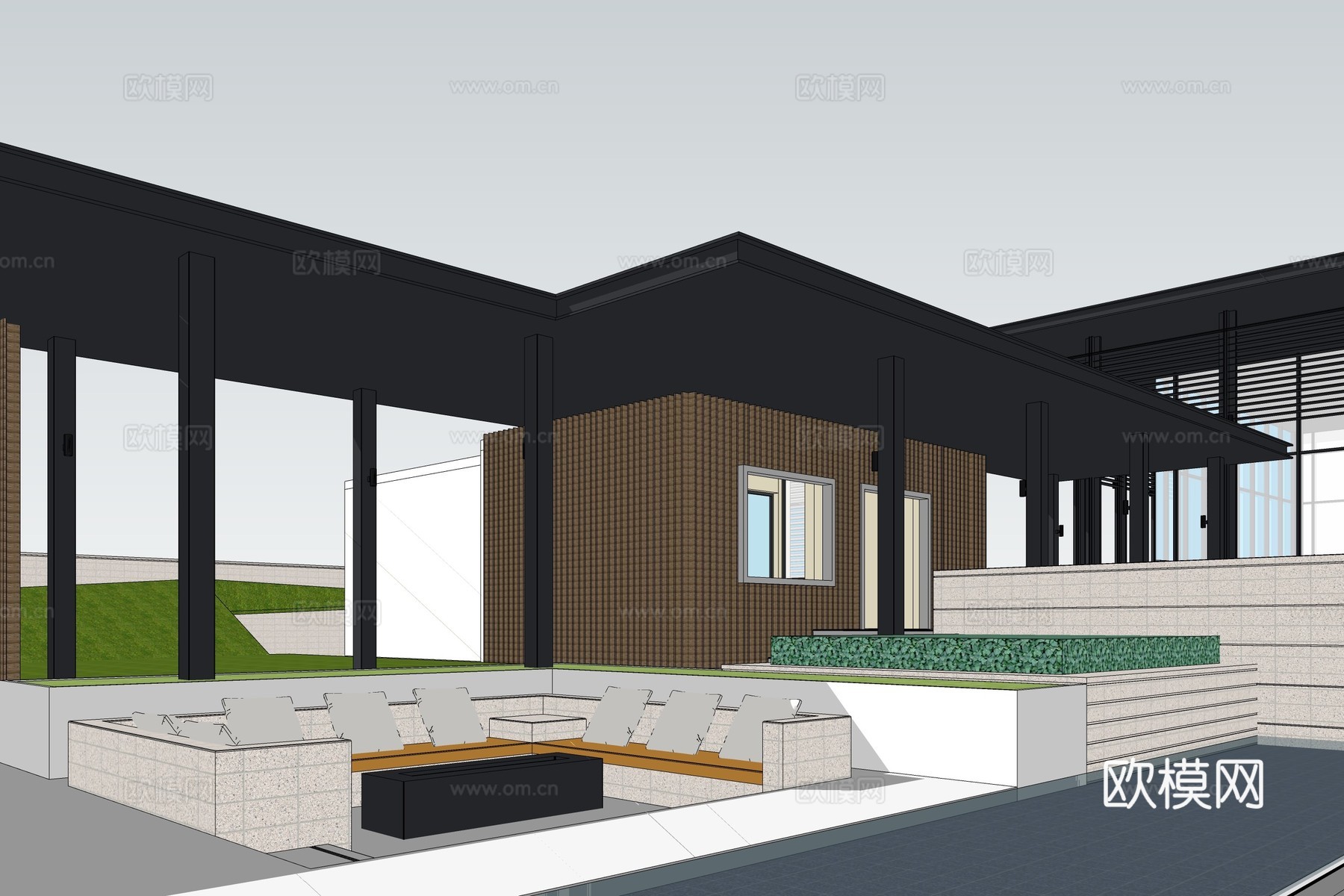 新中式售楼处su模型下载下载（渲染图2）