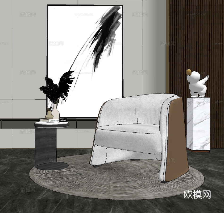 现代布艺休闲沙发su模型下载