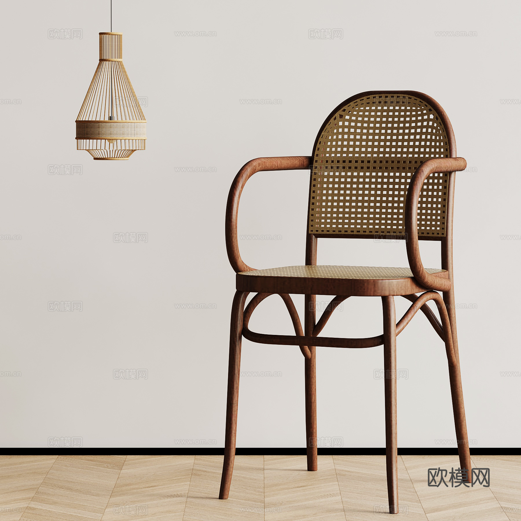 011休闲椅 中古风藤编休闲椅 吊灯3d模型