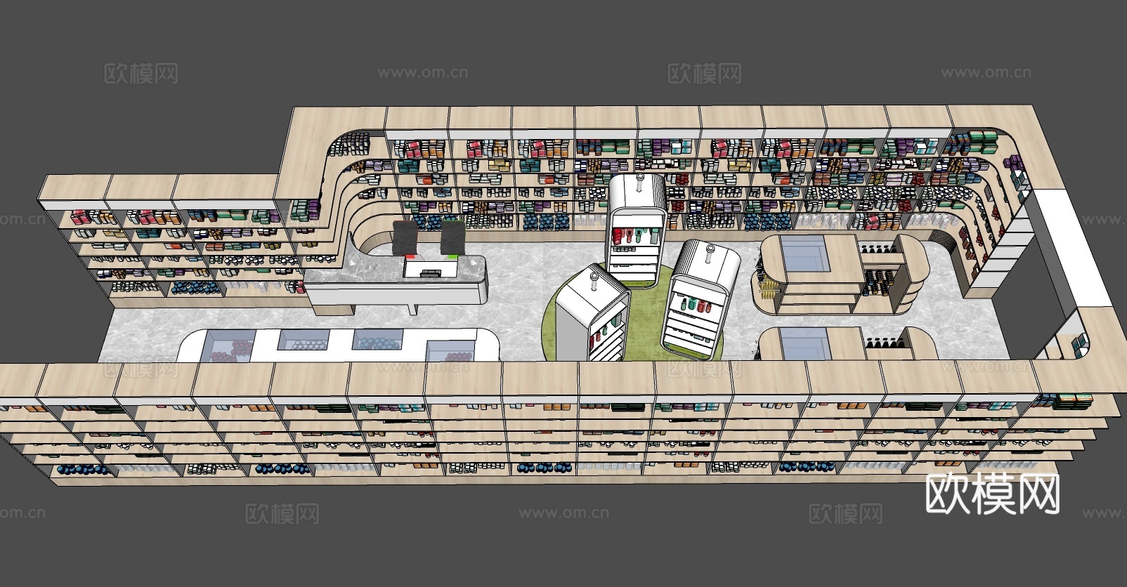 现代零售店展柜货架su模型下载