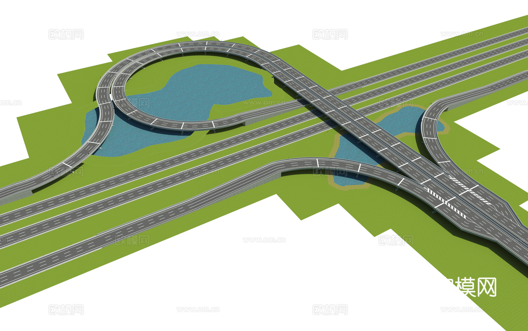 现代立交桥互通高架桥公路su模型下载