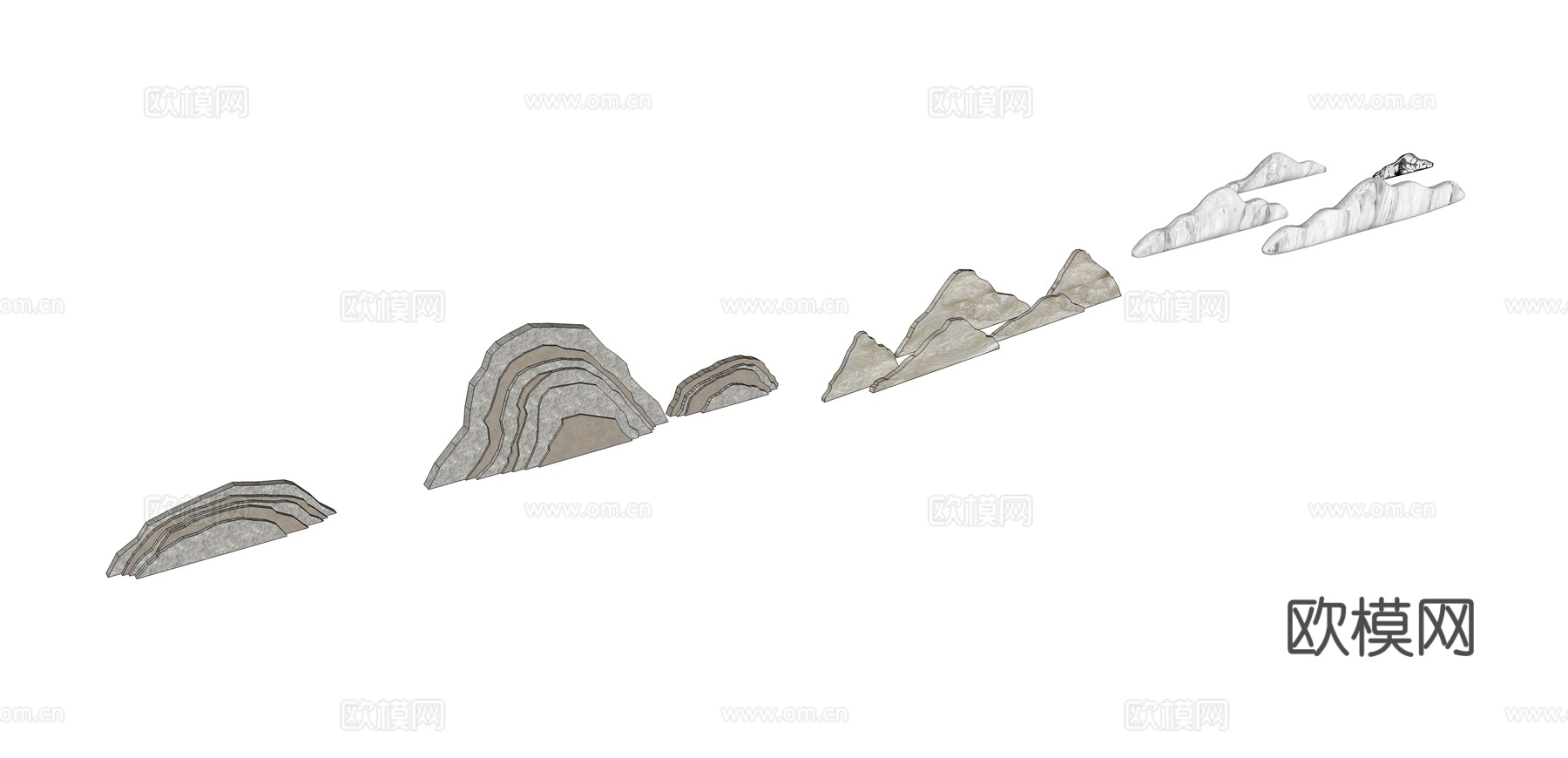 现代假山片石su模型下载