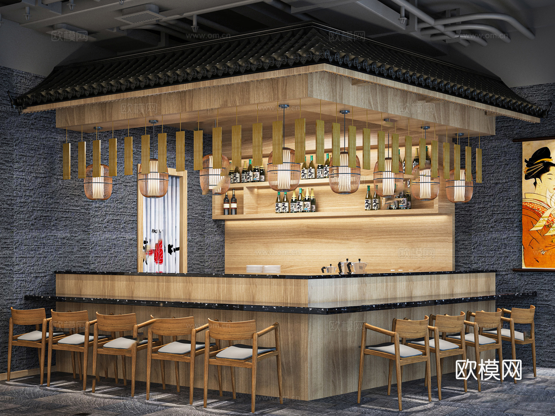 日韩料理店寿司店su模型下载