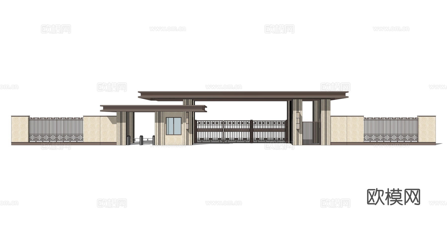 新中式小区入口大门su模型下载