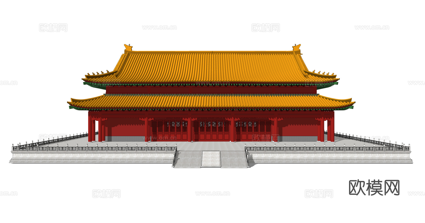 中式重檐古建大殿su模型下载
