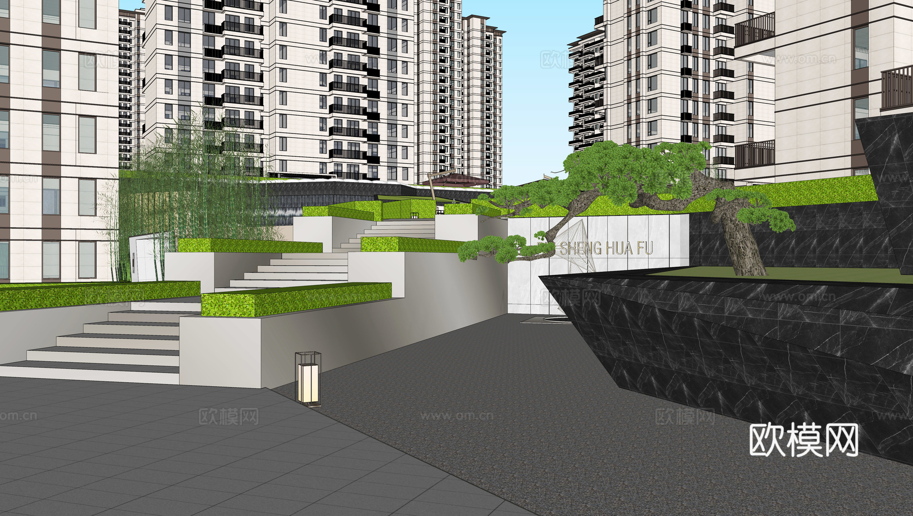 现代住宅小区建筑外观su模型下载