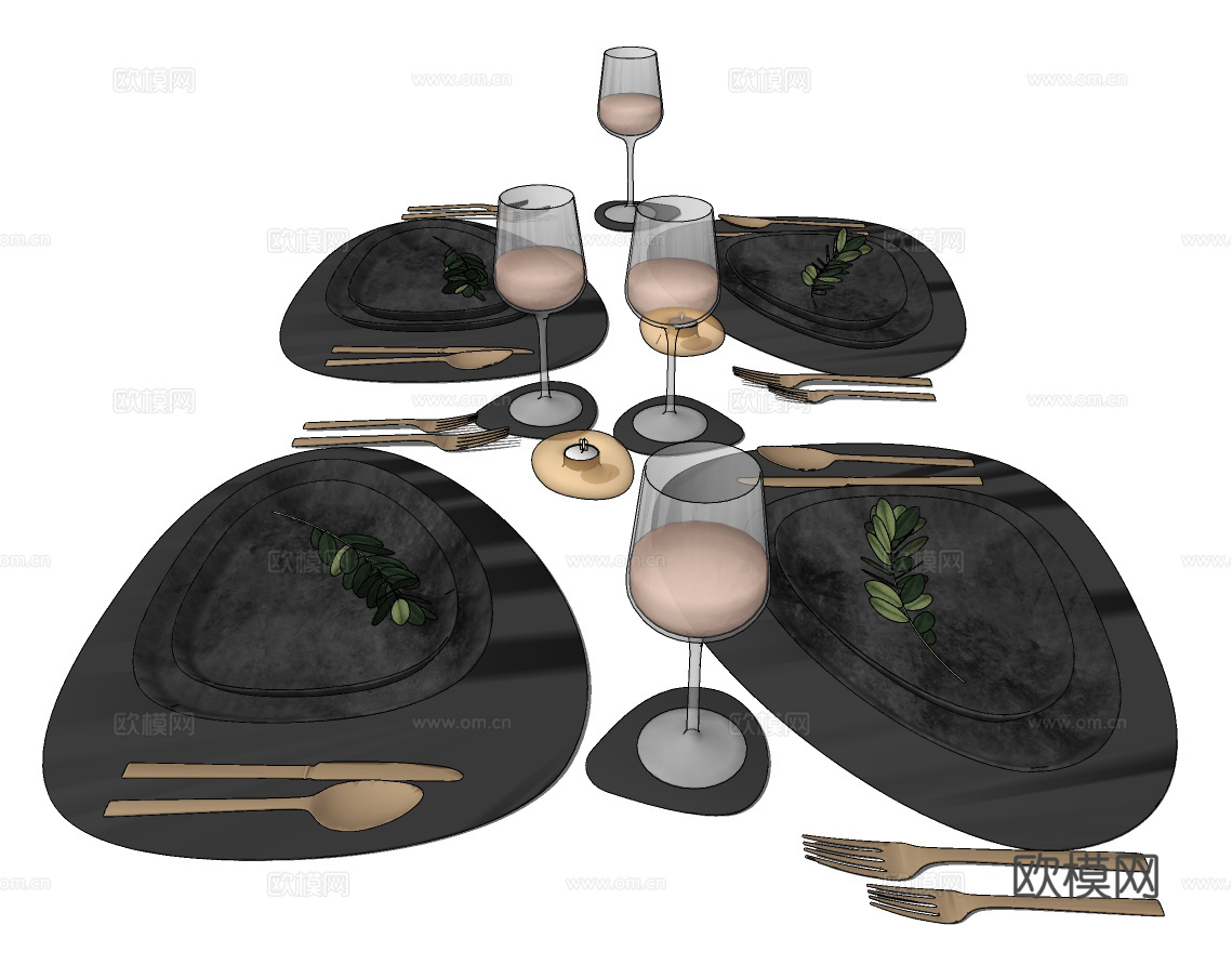 现代西餐餐具su模型下载